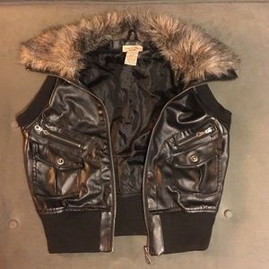 Paris Blues Leather Vest w/ Fur Collar (L)